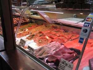 A salmon stand at the public market